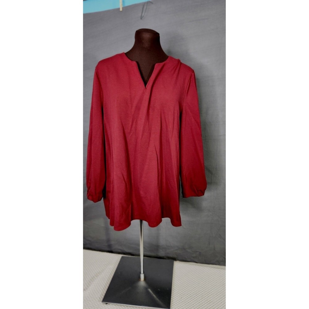 Women’s Chicos Blouse Sz 3 Burgundy 3/4 Sleeve V-Neck Tunic Rayon Blend Pullover